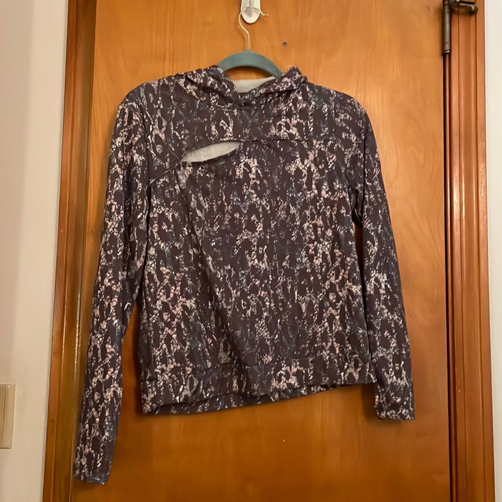 Purple Background With White And Teal Flowers Hooded Long Sleeve Shirt